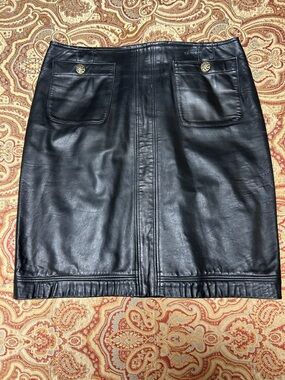 Classic Black Leather Pencil Skirt with Front Pocket Detail